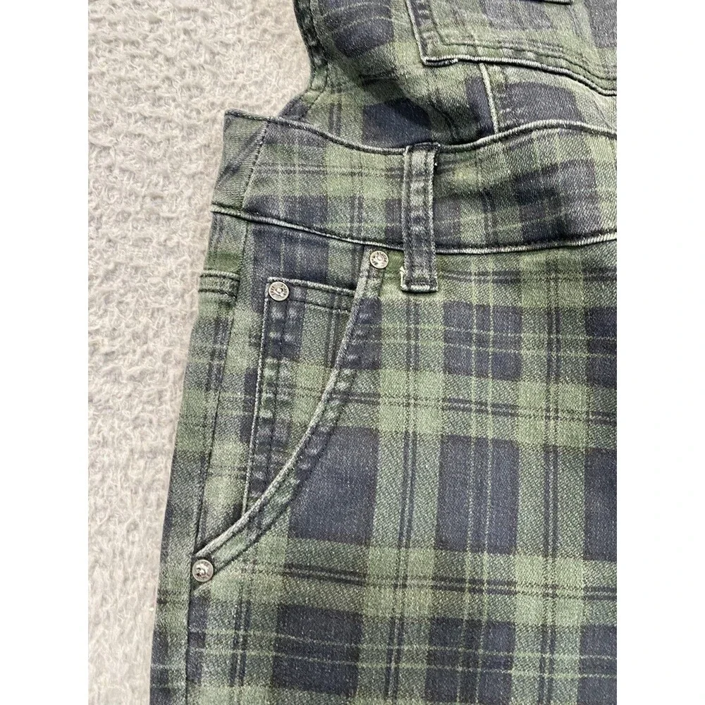 Free People Overalls Womens W 27 Green Plaid Denim Zip Pocket Utility Cropped - Picture 3 of 13